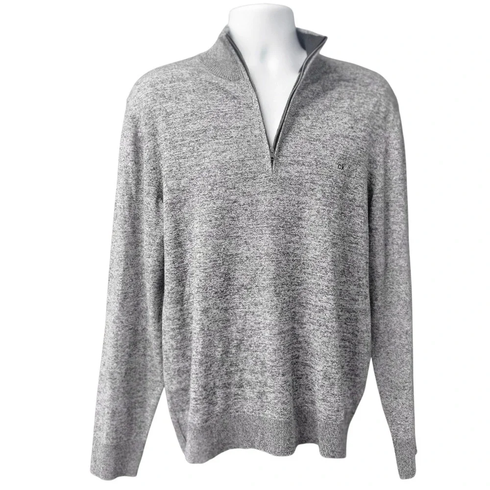 Calvin Klein Men's 1/4‎ Zip Pullover NWT  Grey Cotton Blend Sweater Sz Lg  A370